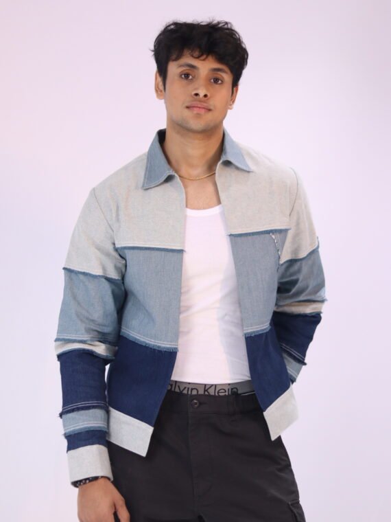 THREE TONE FRAYED DENIM JACKET