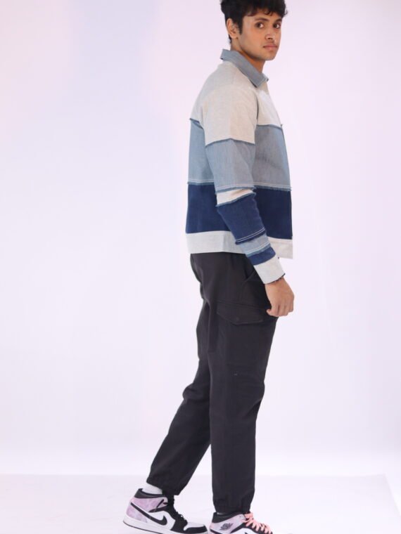 THREE TONE FRAYED DENIM JACKET