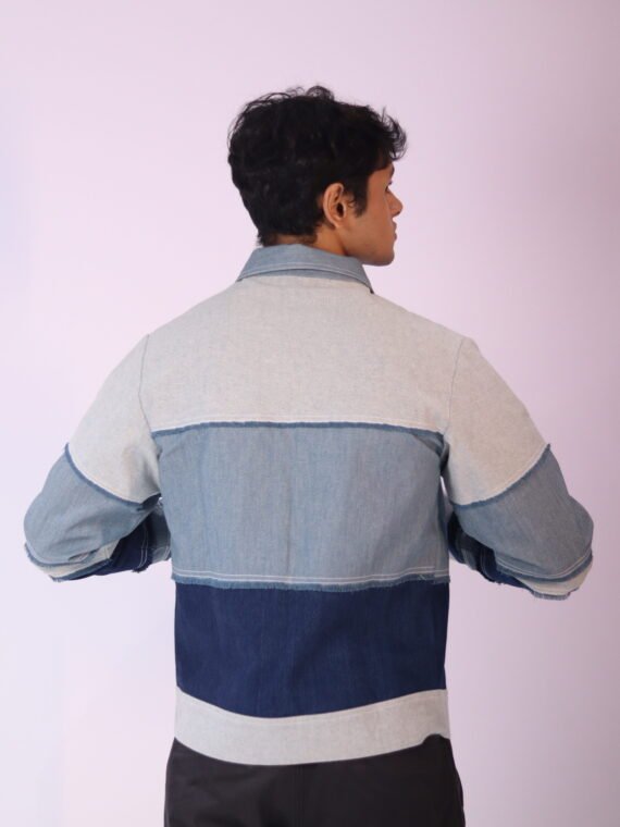 THREE TONE FRAYED DENIM JACKET